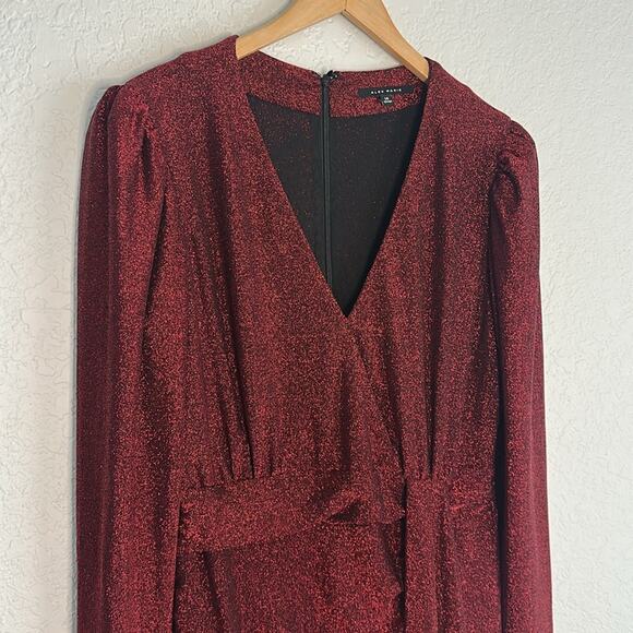 NEW Alex Marie Bodycon Red Metallic Faux Wrap Dress Holiday Glam Cocktail Party - Picture 4 of 7